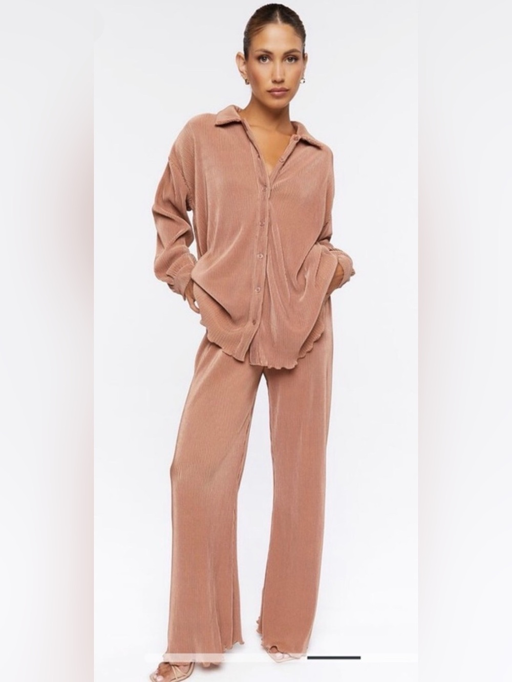 Plisse Lettuce-Edge Shirt & Pants Set